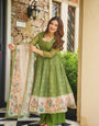 Premium Green Kota Doria Kurta Set with Dupatta & Bottom | ShreMall
