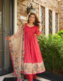 Premium Red Kota Doria Kurta Set with Dupatta & Bottom | ShreMall