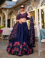 Navy Blue & Scarlet Floral Tussar Silk Lehenga Set โ A Statement of Grace & Elegance