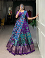 Regal Purple & Teal Tussar Silk Kalamkari Print Lehenga Set