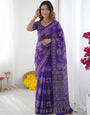 Royal Purple Modal Silk Saree with Circular Medallion Print & Heritage Designer Pallu | Festive & Ethnic Wear Saree