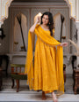 Women's Mustard Yellow Flared Anarkali Kurta Set with Dupatta