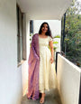Cream Anarkali Dress with Lavender Dupatta – Elegant Women’s Ethnic Wear