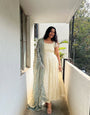 Cream Anarkali Dress with Light Grey Dupatta – Elegant Women’s Ethnic Wear