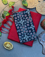 Handwoven Bright Red Khadi Cotton Saree with Black & White Geometric Digital Print Blouse