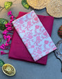 Handwoven Rani Pink Khadi Cotton Saree Paired with Floral Printed Digital Blouse