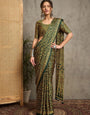 Elegant Handcrafted Gajji Silk Saree in Deep Green with Mustard Ajrakh Print