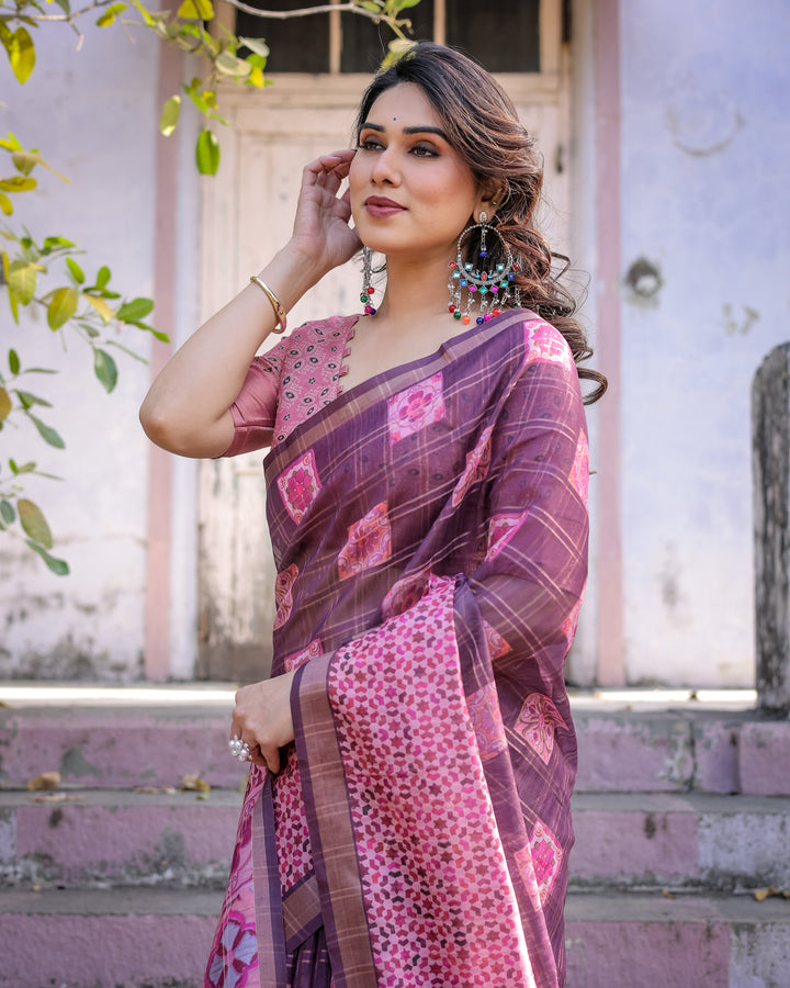 Elegant Multicolor Linen Saree with Traditional Patterns | Lightweight Festive Wear