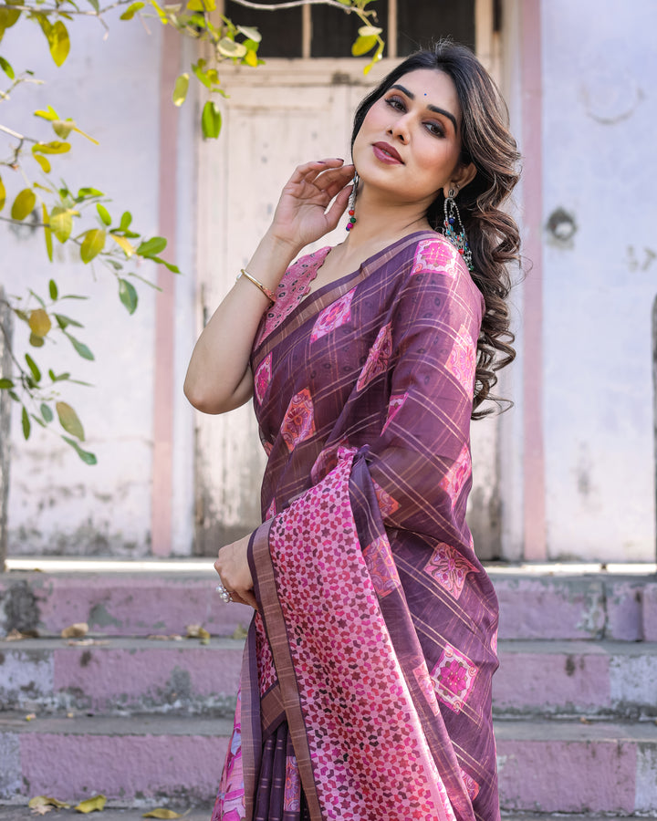 Elegant Multicolor Linen Saree with Traditional Patterns | Lightweight Festive Wear