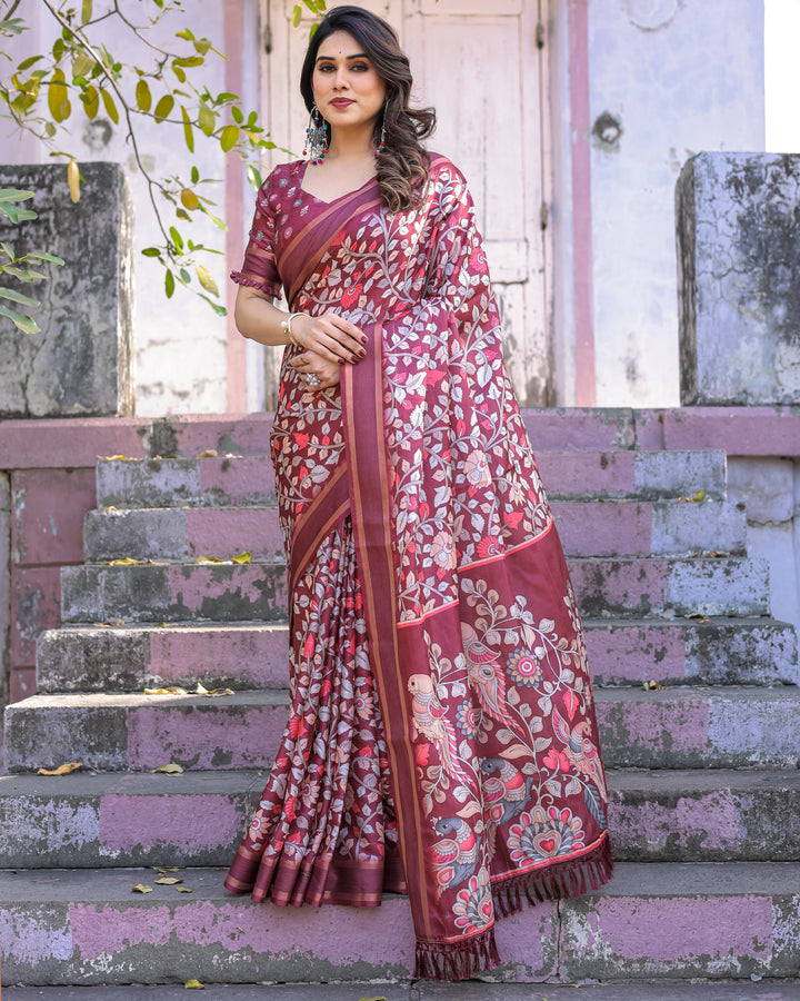 Elegant Multicolor Linen Saree with Traditional Patterns | Lightweight Festive Wear