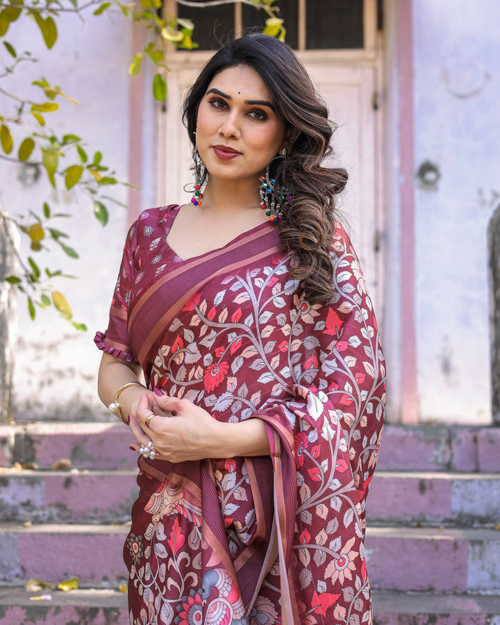 Elegant Multicolor Linen Saree with Traditional Patterns | Lightweight Festive Wear