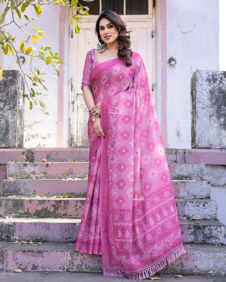 Elegant Multicolor Linen Saree with Traditional Patterns | Lightweight Festive Wear
