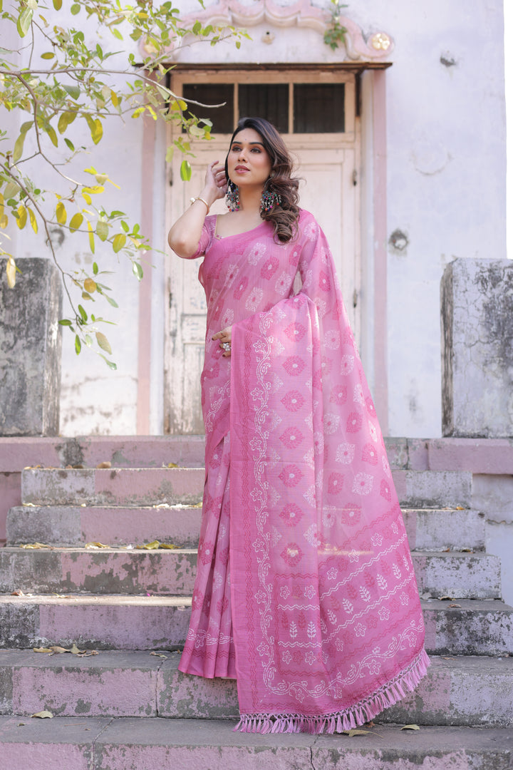 Elegant Multicolor Linen Saree with Traditional Patterns | Lightweight Festive Wear