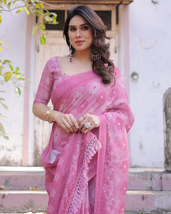 Elegant Multicolor Linen Saree with Traditional Patterns | Lightweight Festive Wear