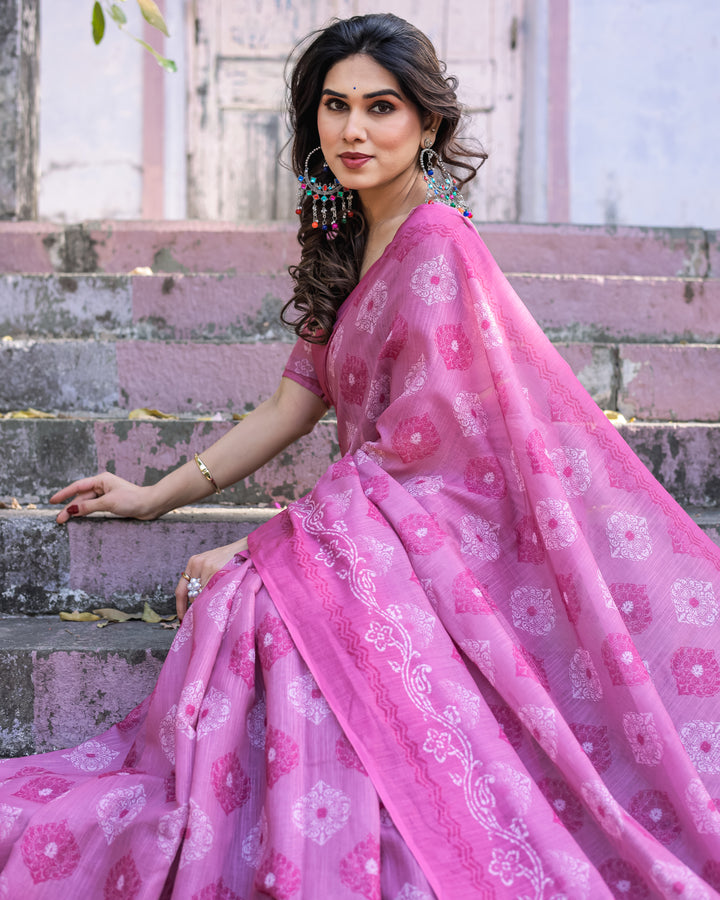 Elegant Multicolor Linen Saree with Traditional Patterns | Lightweight Festive Wear