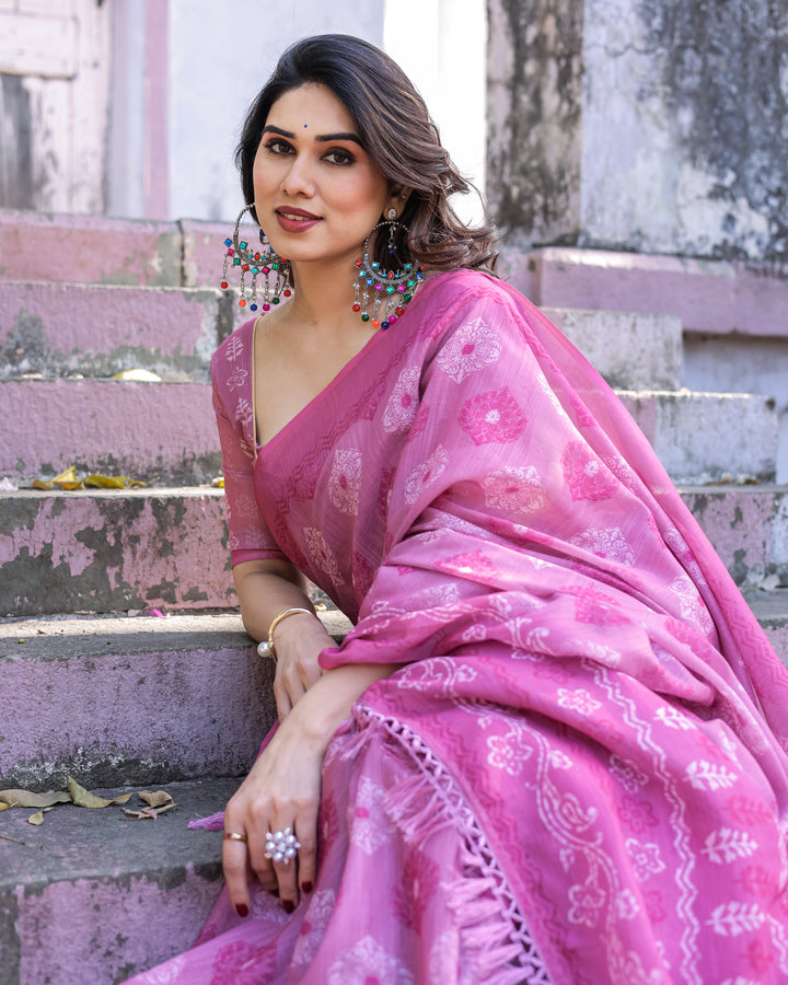 Elegant Multicolor Linen Saree with Traditional Patterns | Lightweight Festive Wear