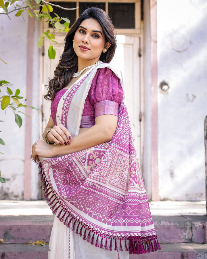 Elegant Multicolor Linen Saree with Traditional Patterns | Lightweight Festive Wear