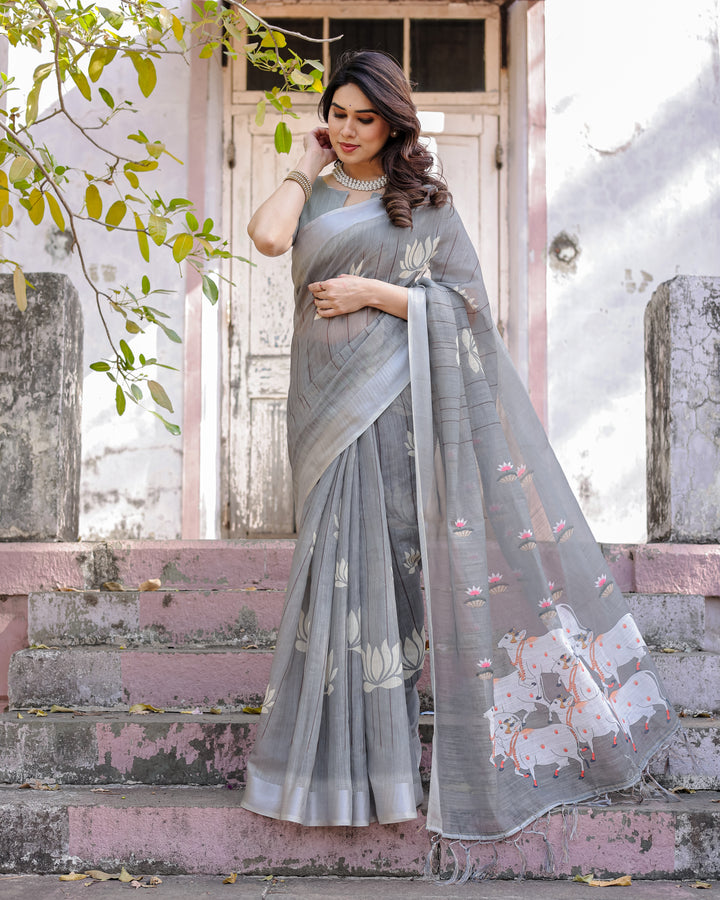 Elegant Multicolor Linen Saree with Traditional Patterns | Lightweight Festive Wear