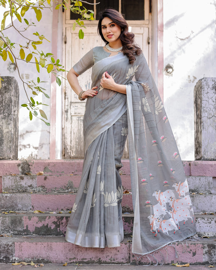 Elegant Multicolor Linen Saree with Traditional Patterns | Lightweight Festive Wear