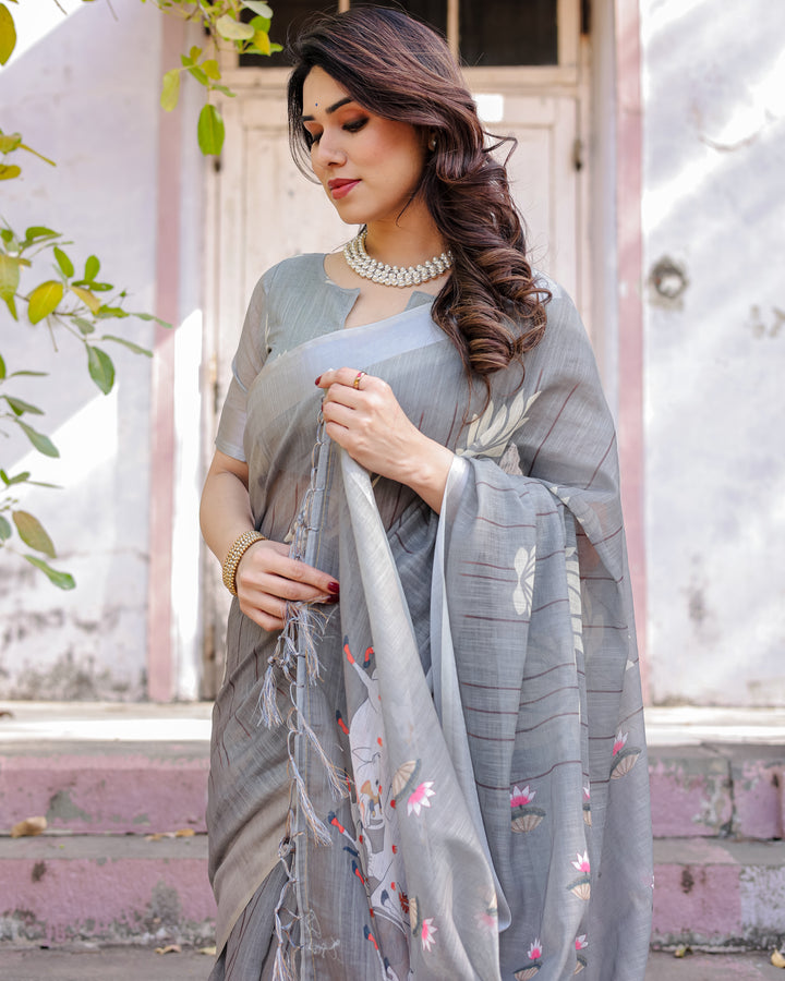 Elegant Multicolor Linen Saree with Traditional Patterns | Lightweight Festive Wear
