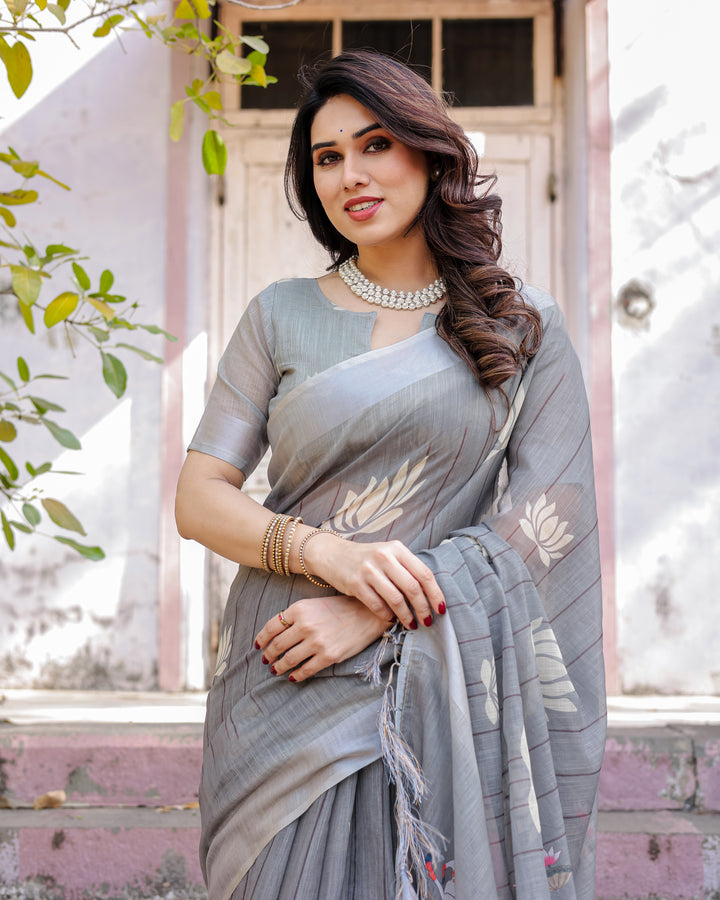 Elegant Multicolor Linen Saree with Traditional Patterns | Lightweight Festive Wear