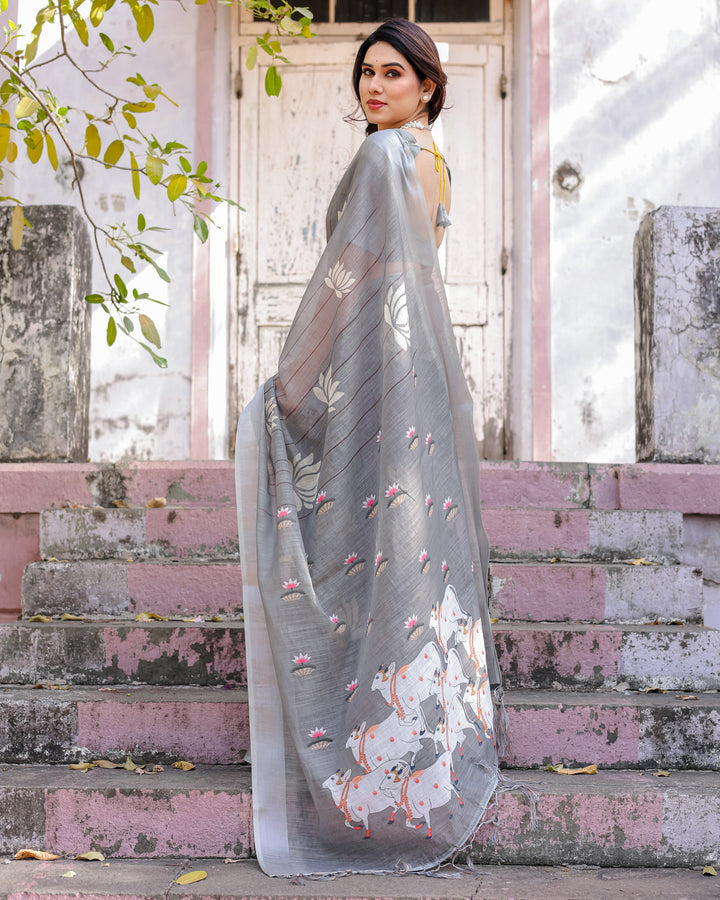 Elegant Multicolor Linen Saree with Traditional Patterns | Lightweight Festive Wear