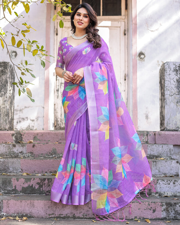 Elegant Multicolor Linen Saree with Traditional Patterns | Lightweight Festive Wear