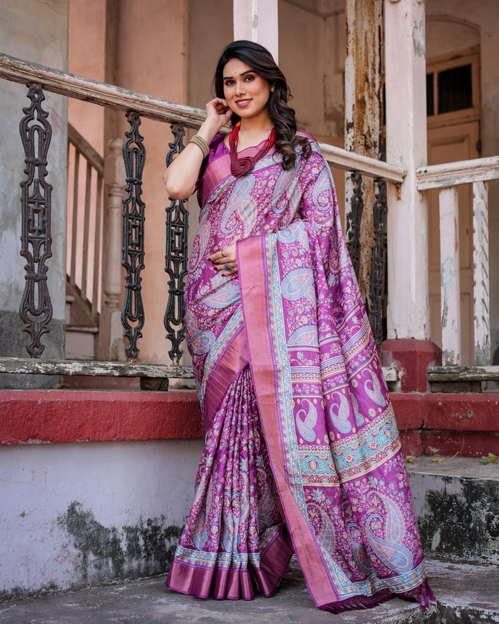 Elegant Multicolor Linen Saree with Traditional Patterns | Lightweight Festive Wear