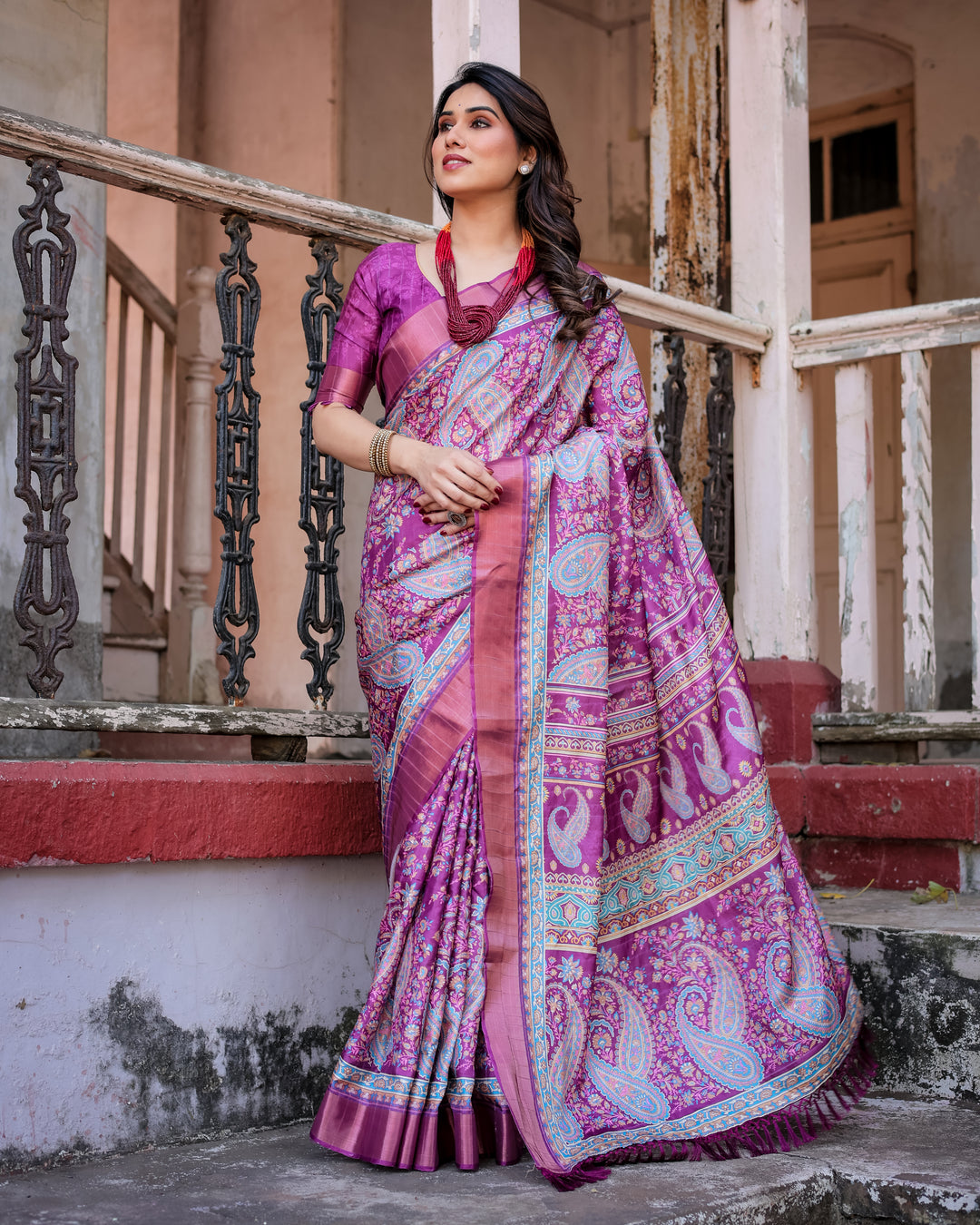 Elegant Multicolor Linen Saree with Traditional Patterns | Lightweight Festive Wear
