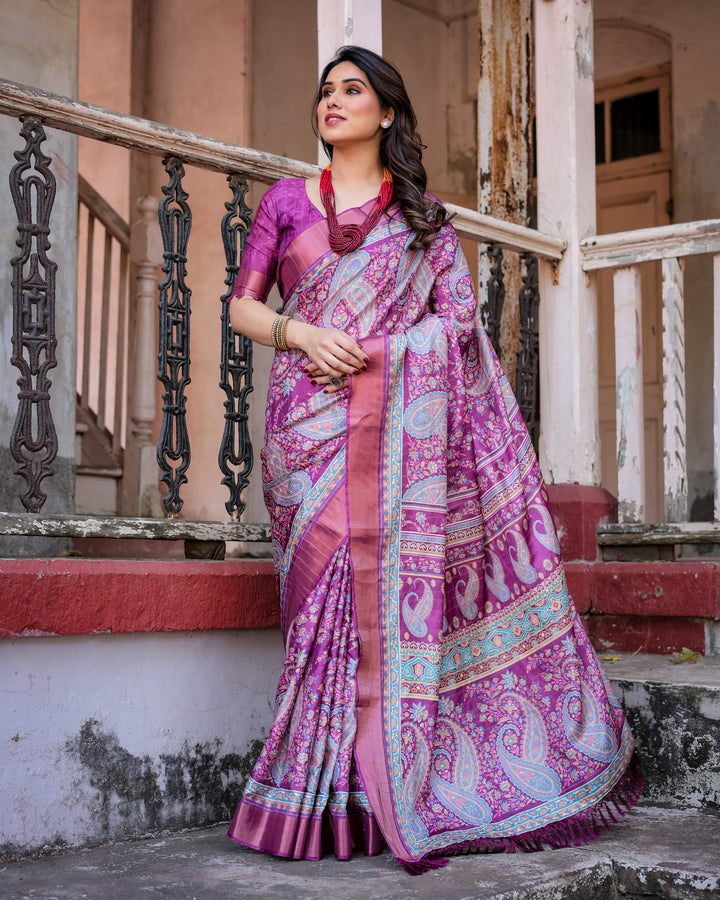 Elegant Multicolor Linen Saree with Traditional Patterns | Lightweight Festive Wear