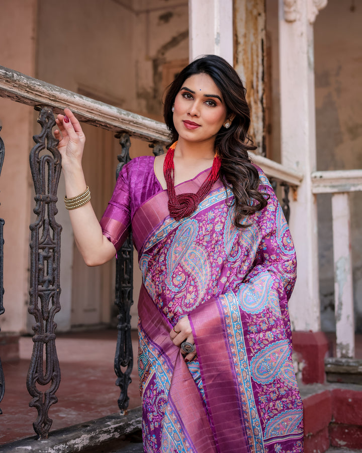 Elegant Multicolor Linen Saree with Traditional Patterns | Lightweight Festive Wear