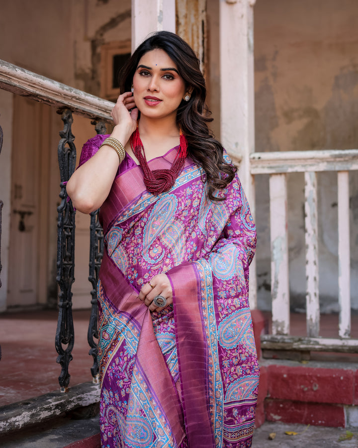 Elegant Multicolor Linen Saree with Traditional Patterns | Lightweight Festive Wear