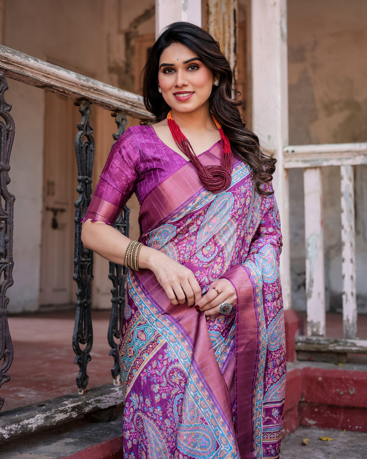 Elegant Multicolor Linen Saree with Traditional Patterns | Lightweight Festive Wear