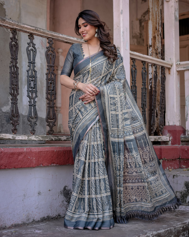 Elegant Multicolor Linen Saree with Traditional Patterns | Lightweight Festive Wear