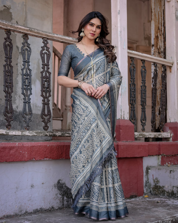 Elegant Multicolor Linen Saree with Traditional Patterns | Lightweight Festive Wear