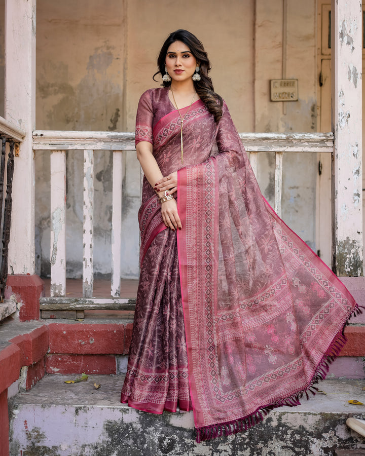 Elegant Multicolor Linen Saree with Traditional Patterns | Lightweight Festive Wear