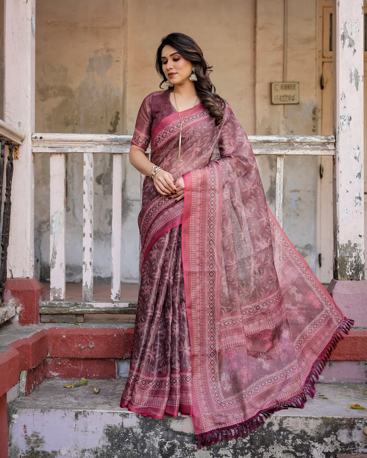 Elegant Multicolor Linen Saree with Traditional Patterns | Lightweight Festive Wear