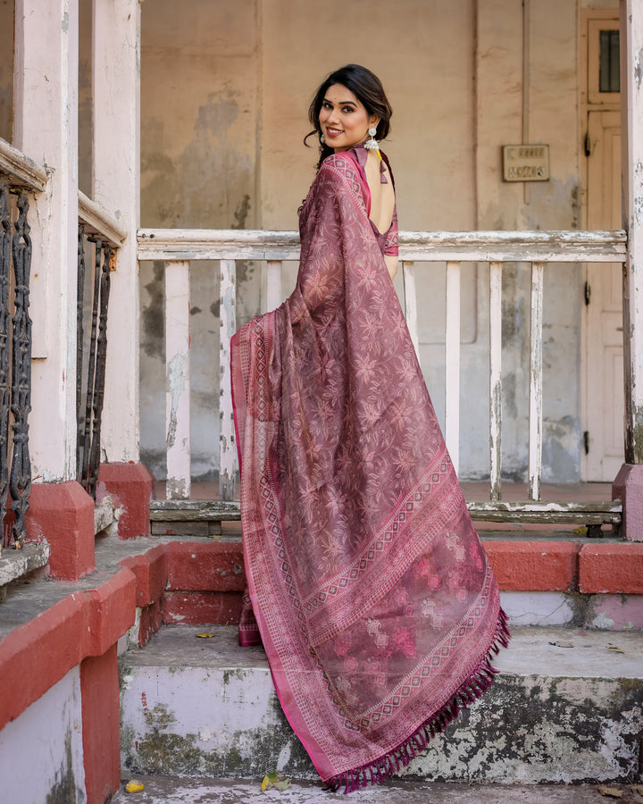 Elegant Multicolor Linen Saree with Traditional Patterns | Lightweight Festive Wear