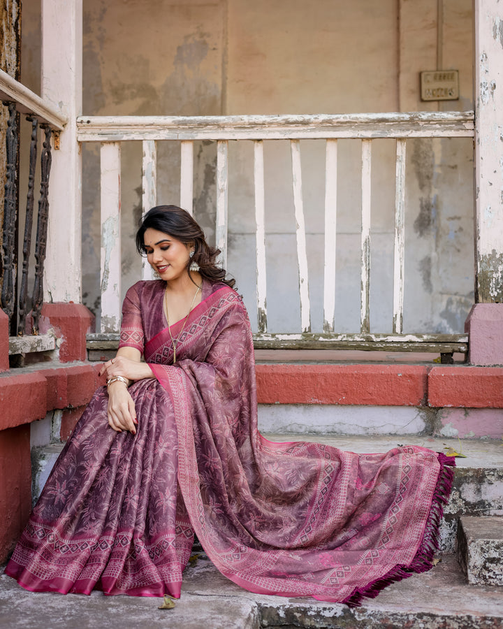 Elegant Multicolor Linen Saree with Traditional Patterns | Lightweight Festive Wear