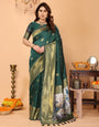Bottle Green Banarasi Silk Saree with Golden Zari Weaving & Peacock Digital Pallu – Elegant Wedding & Festive Wear