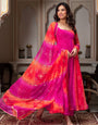 Bandhani Print Fancy Anarkali Suit Set – Pink & Orange | Festive Ethnic Wear for Women