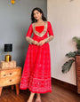 Red Radiance Georgette Kurti Set with Mirror Work | 3-Piece Festive Wear
