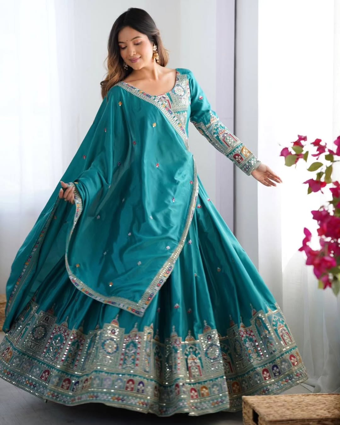 Peacock Blue Chaniya Choli for Women – Heavy Mirror Work Gujarati Lehenga  with Embroidered Blouse Dupatta Wedding Navratri Traditional Outfit