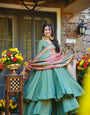Festive Wear Mehendi Green Kurti Sharara Set with Designer Dupatta