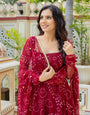 Women's Red Georgette 3-Piece Kurta Set with Lace Work & Dupatta