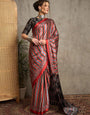 Multicolor Striped Gajji Silk Saree with Contrasting Ajrakh Pallu and Ethnic Border