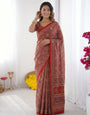 Rustic Brick Red Modal Silk Saree with Heritage Geometric Motifs, Traditional Designer Border & Artistic Pallu