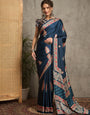 Midnight Blue Gajji Silk Saree with Stylized Leaf Motifs & Traditional Patola-Inspired Pallu