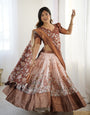 Peach & Copper Brown Kalamkari Lehenga with Elegant Floral Dupatta