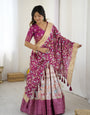 Elegant Kalamkari Lehenga in Wine and Peach with Divine Print and Floral Zari Dupatta